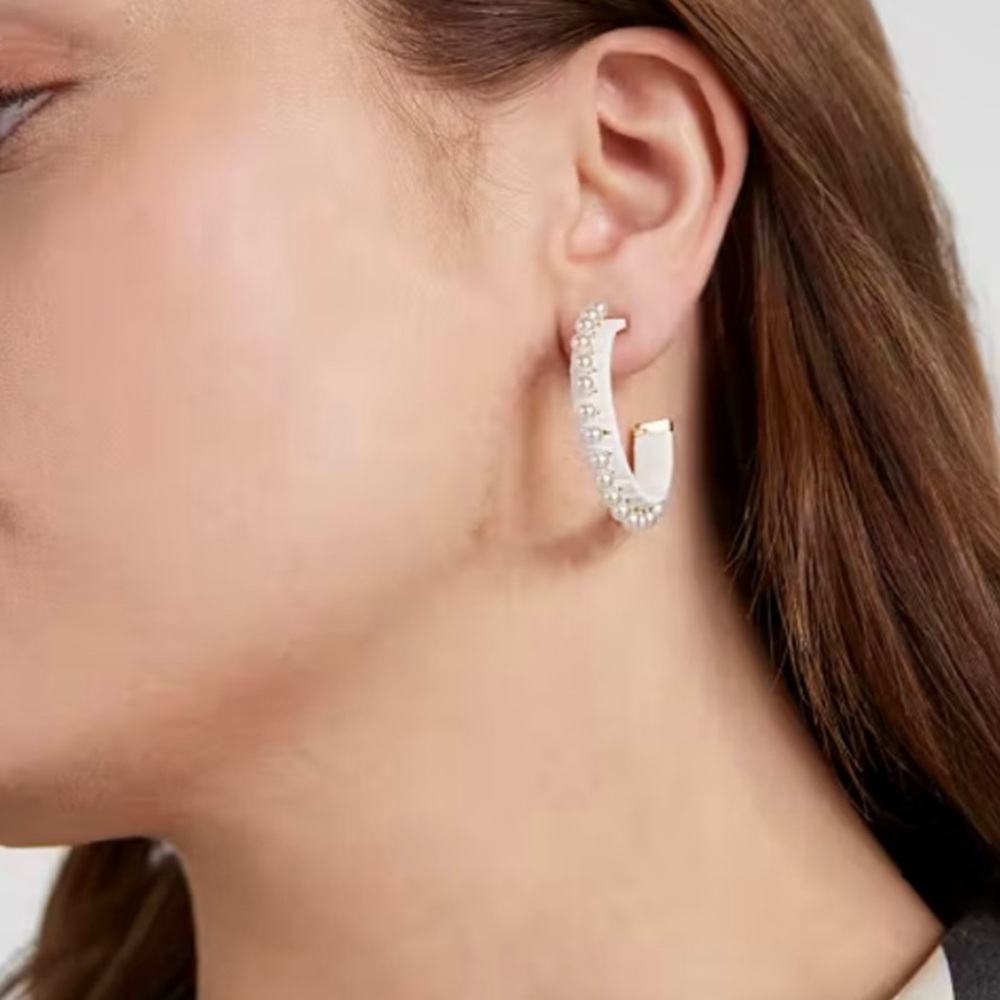 Kate Spade NWT Francesca White Gold Hoop Earrings Pearls